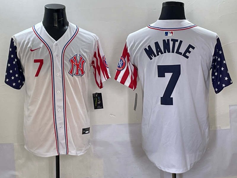 Men 2025  MLB New York Yankees #7 Mantle white jersey style 5